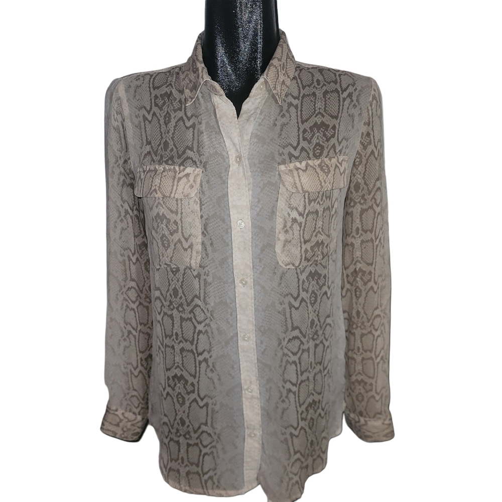 Denver Hayes Beige and Tan Sheer Snakeskin Print Blouse S